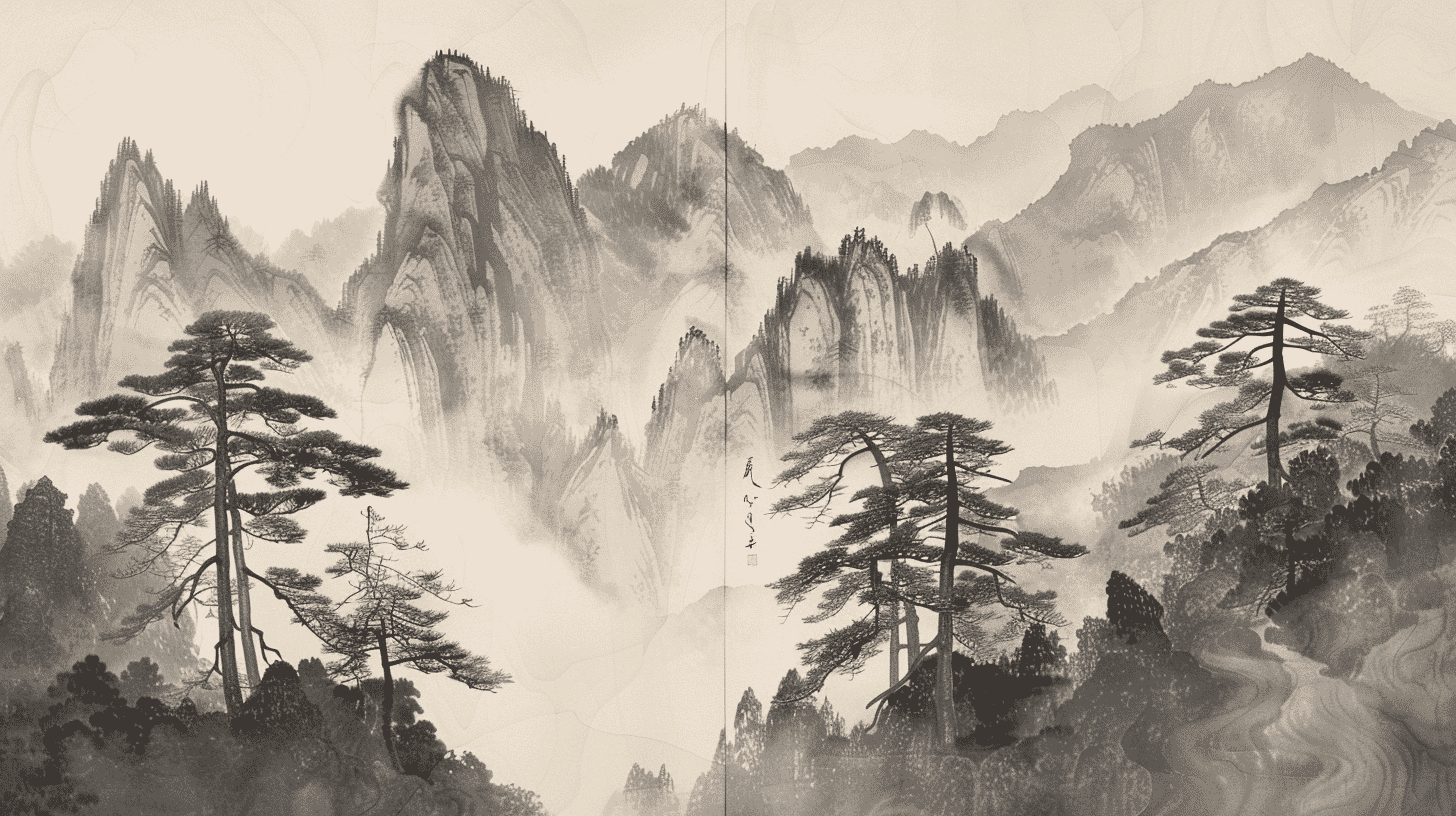 紙本墨画淡彩四季山水図〈雪舟筆〉