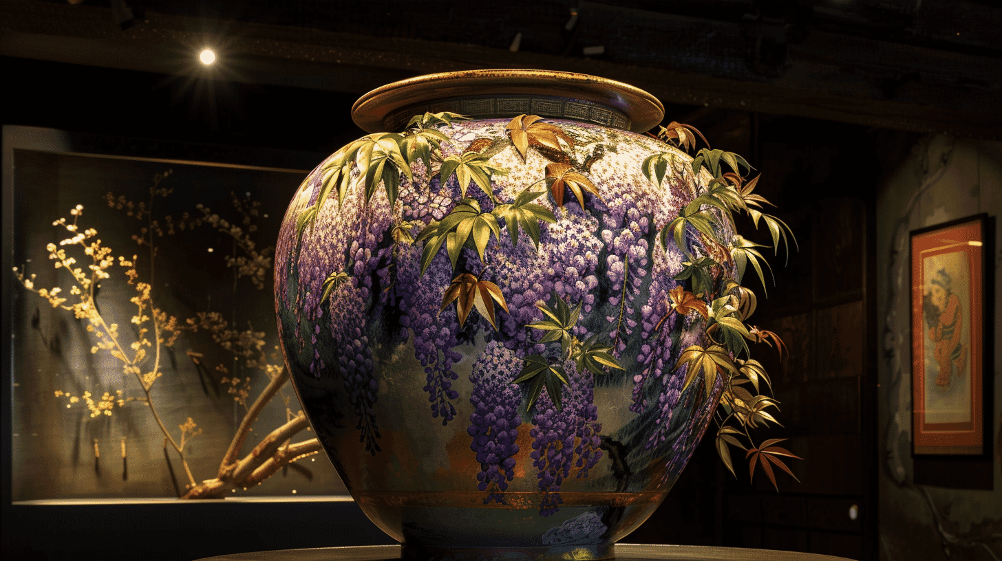 Teapot with a Colorful Wisteria Design (by Ninsei)