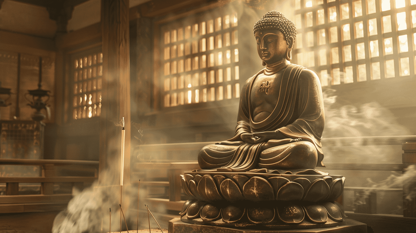 Bronze Seated Statue of Shaka Nyorai