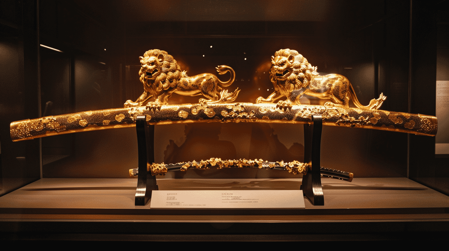 Tweezers Shaped Sword with a Lion Design on a Raised Ground