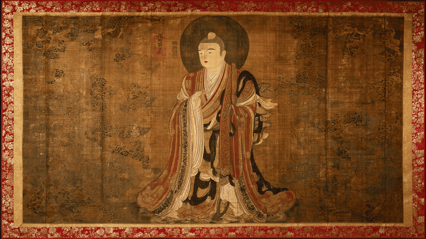 Colored Silk Portrait of Prince Shotoku and High Priest