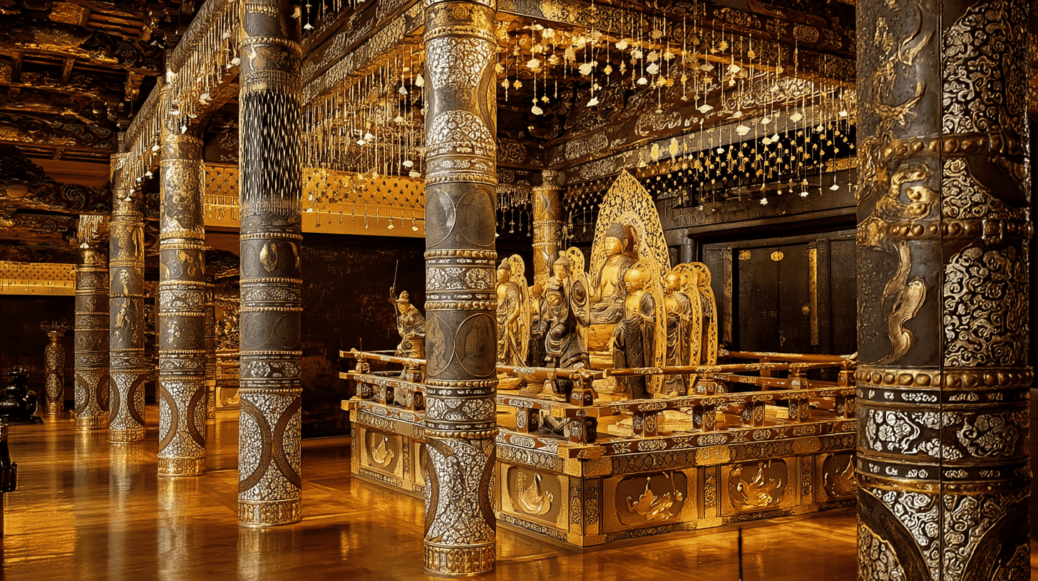 Interior of the Golden Hall of Chusonji Temple