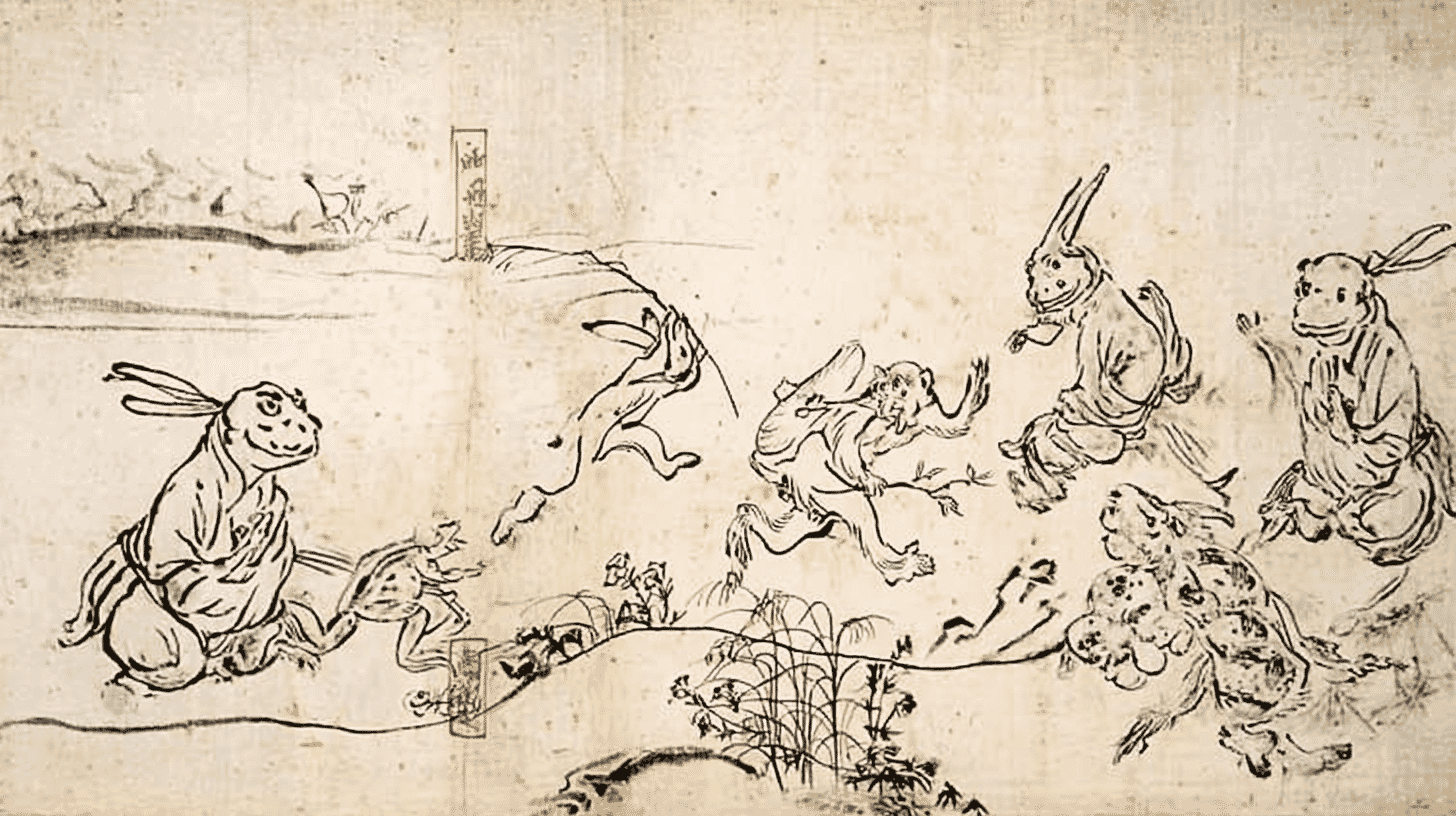 紙本墨画鳥獣人物戯画