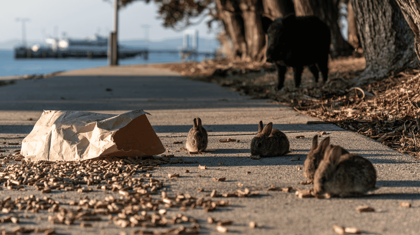 Jabalíes cazan conejos vivos en Okunoshima: un estudio apunta a la alimentación turística