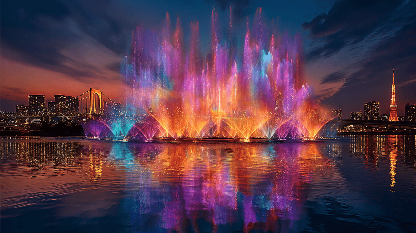 Tokyo Aqua Symphony: World's Largest Fountain Show Opens at Odaiba with Dragon Quest Music and Cherry Blossom Water Art